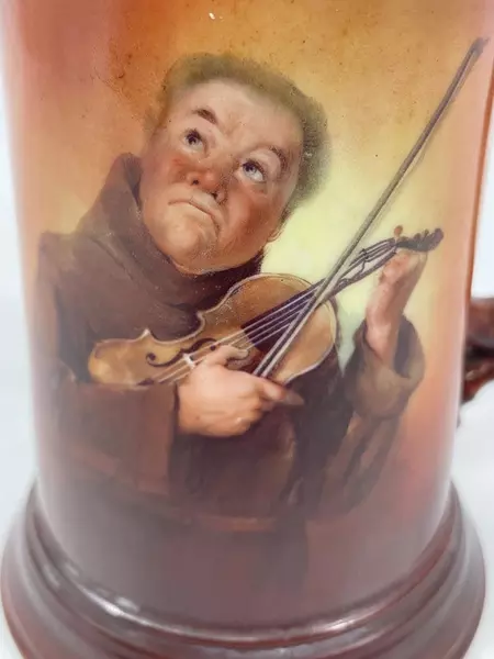 Vintage JPL Limoges Porcelain  beer Stein Monk Playing Violin 4.75" Collectible