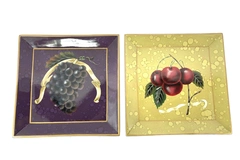 Lot of 2 Square Ceramic Decorative Trays Fruit Pattern Centerpiece 9.5"
