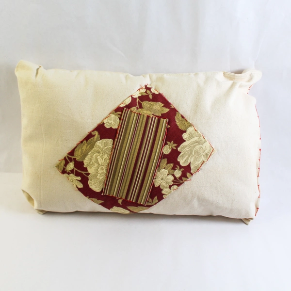 Lot of 2 Handmade Floral Striped Throw Pillows Beige Red 18x11.5 Inches