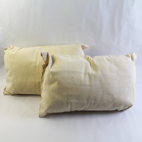 Lot of 2 Handmade Floral Striped Throw Pillows Beige Red 18x11.5 Inches