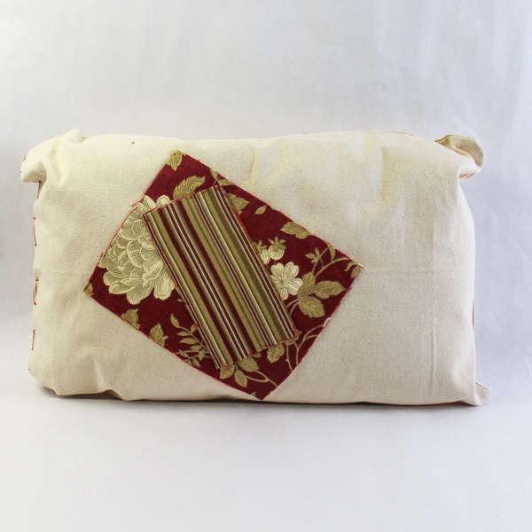 Lot of 2 Handmade Floral Stripes Accent Pillows Beige Red Home Decor 17"x10"