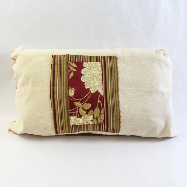 Lot of 2 Handmade Floral Stripes Accent Pillows Beige Red Home Decor 17"x10"