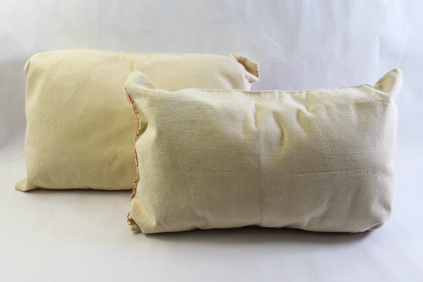 Lot of 2 Handmade Floral Stripes Accent Pillows Beige Red Home Decor 17"x10"