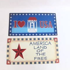 Lot of 2 Vintage USA Metal Tin Wall Hangings 7"x14" - Patriotic Decor