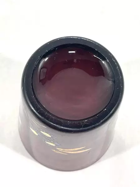 Vintage Hand Blown Amethyst Glass Tumbler Hand Painted Floral Design 4" Tall