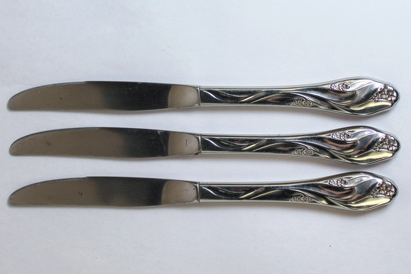 Lot of 3 Oneida Lorilei Stainless Steel 9" Dinner Knives Floral Design Pre-Owned