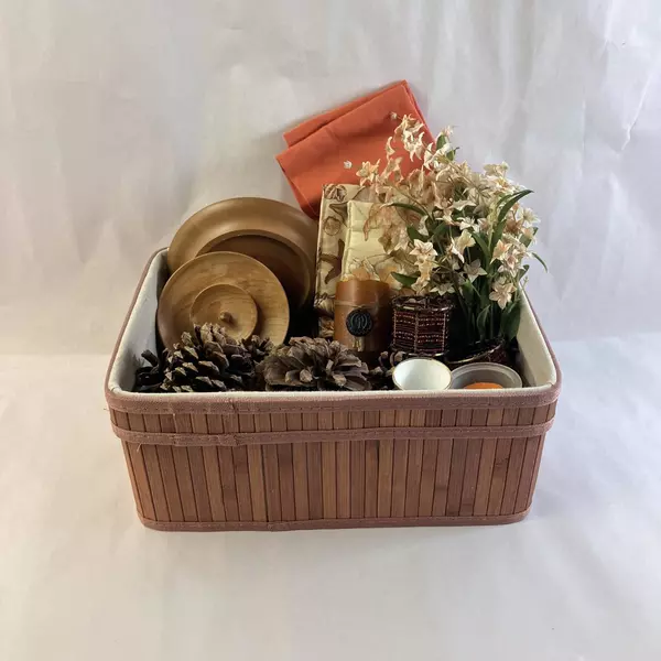 Earth Tone Home Decor Basket Lot Candles Floral Pinecones Napkins Wood Holder