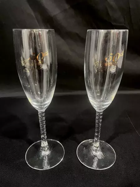 Lot of 2 Cristal D'Arques Twisted Stem 50th Anniversary Champagne Flutes