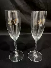 Lot of 2 Cristal D'Arques Twisted Stem 50th Anniversary Champagne Flutes