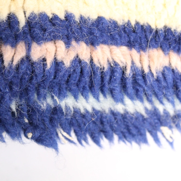 Vintage Rug Hooking Wall Hanging Cream Navy Blue Geometric 54"x34" Carpet