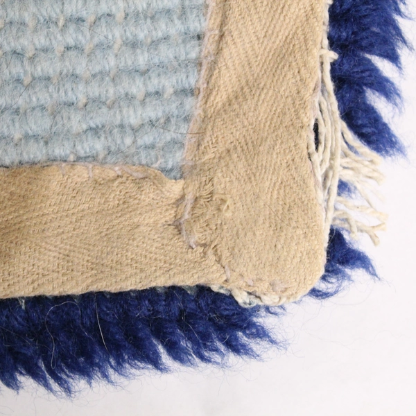 Vintage Rug Hooking Wall Hanging Cream Navy Blue Geometric 54"x34" Carpet