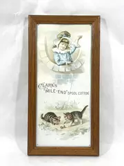 Vintage Clark's Mile-End Spool Cotton Tin Sign Victorian Girl & Kittens Frame