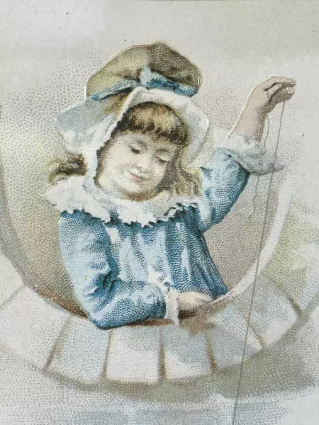 Vintage Clark's Mile-End Spool Cotton Tin Sign Victorian Girl & Kittens Frame