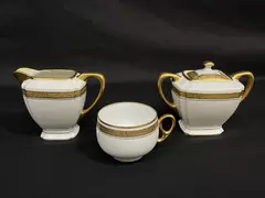 Vintage Oremont Lustreware Creamer Sugar Bowl Tea Cup Set Germany Gold White