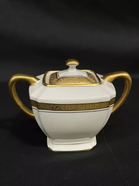 Vintage Oremont Lustreware Creamer Sugar Bowl Tea Cup Set Germany Gold White