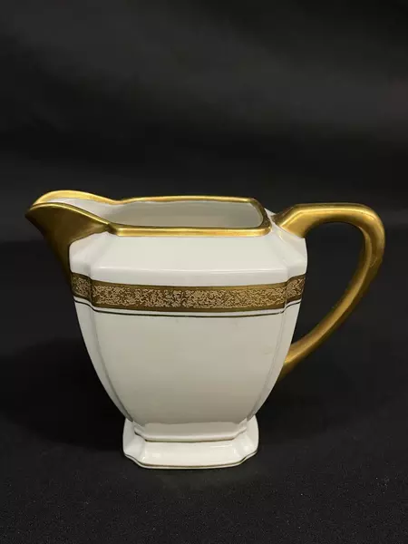 Vintage Oremont Lustreware Creamer Sugar Bowl Tea Cup Set Germany Gold White