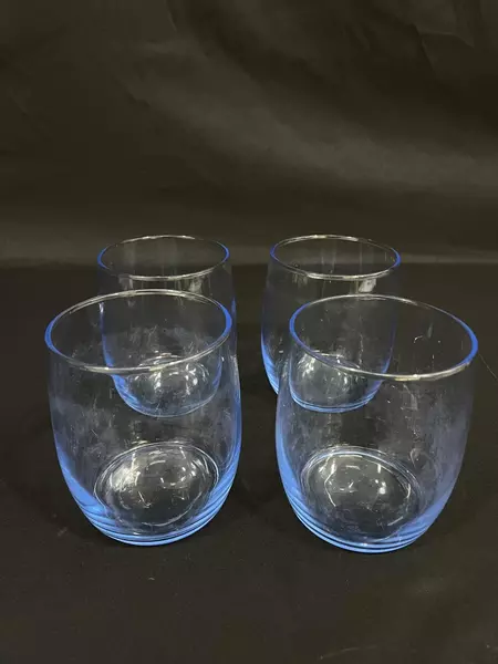 Lot of 4 Pre-Owned Blue Tinted Juice Glasses 3.5" Tall Kitchen Drinkware