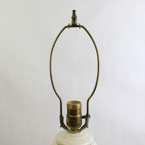 Vintage 1940's Ceramic Electric 3 Way Table Lamp And Shade Yellow White Floral