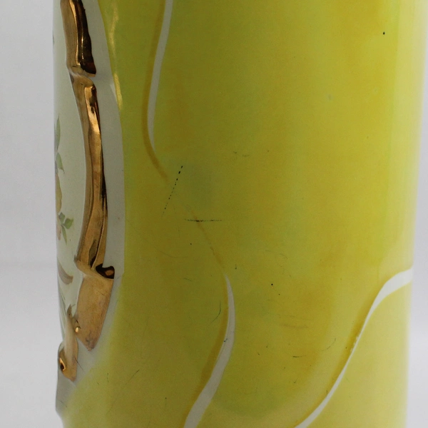 Vintage 1940's Ceramic Electric 3 Way Table Lamp And Shade Yellow White Floral