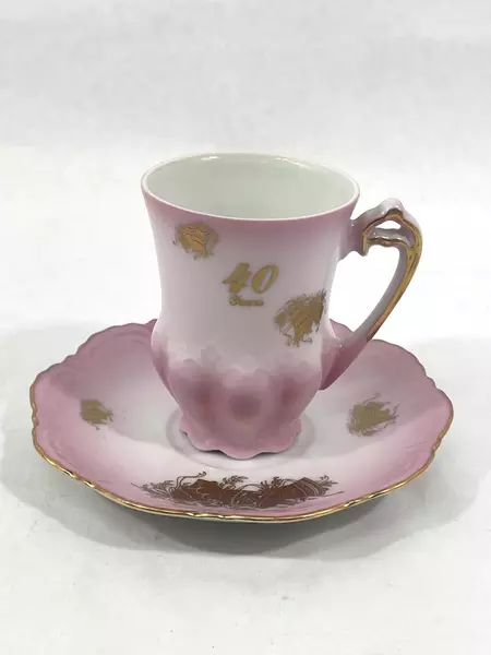 Viletta Arts Fine China Demitasse Cup & Saucer Set Pink Gold 40 Years