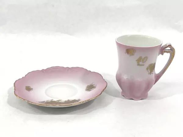 Viletta Arts Fine China Demitasse Cup & Saucer Set Pink Gold 40 Years