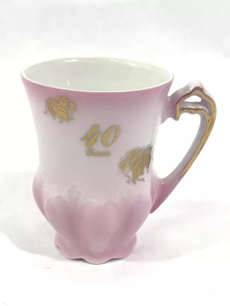 Viletta Arts Fine China Demitasse Cup & Saucer Set Pink Gold 40 Years