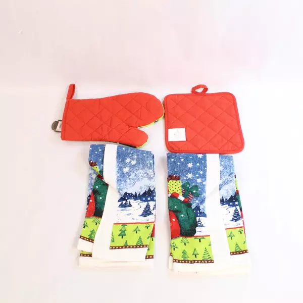 Lot of 4 Trim A Home Christmas Tea Towels & Pot Holders Santa Holiday Set