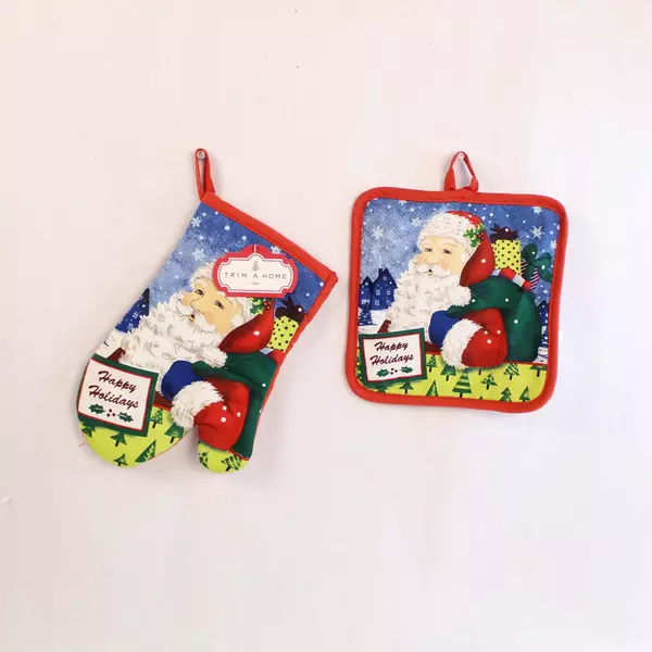 Lot of 4 Trim A Home Christmas Tea Towels & Pot Holders Santa Holiday Set