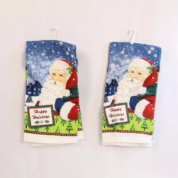 Lot of 4 Trim A Home Christmas Tea Towels & Pot Holders Santa Holiday Set