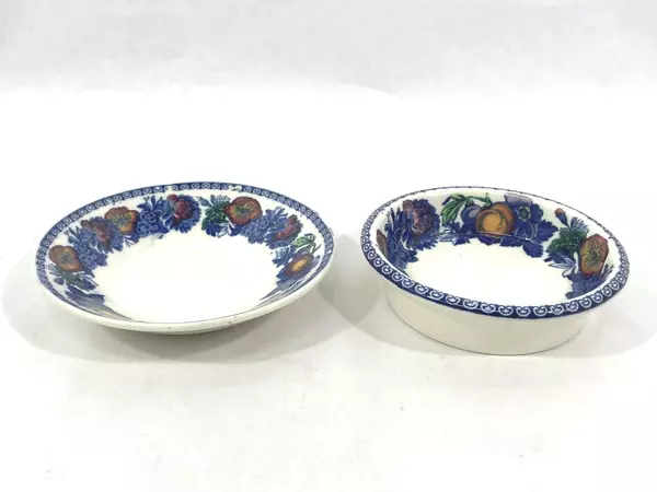 Lot of 2 Vintage Spode Copeland Bowls Bone China Cobalt Blue Floral Fruit Design