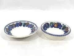 Lot of 2 Vintage Spode Copeland Bowls Bone China Cobalt Blue Floral Fruit Design