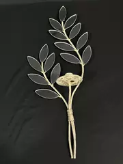 Wrought Iron Mirrored Leaf Branch Wall Mount Candle Holder Sconce 21.5"