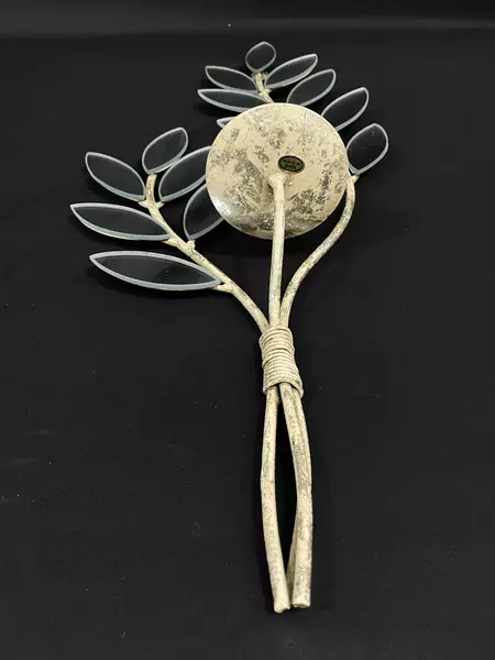 Wrought Iron Mirrored Leaf Branch Wall Mount Candle Holder Sconce 21.5"