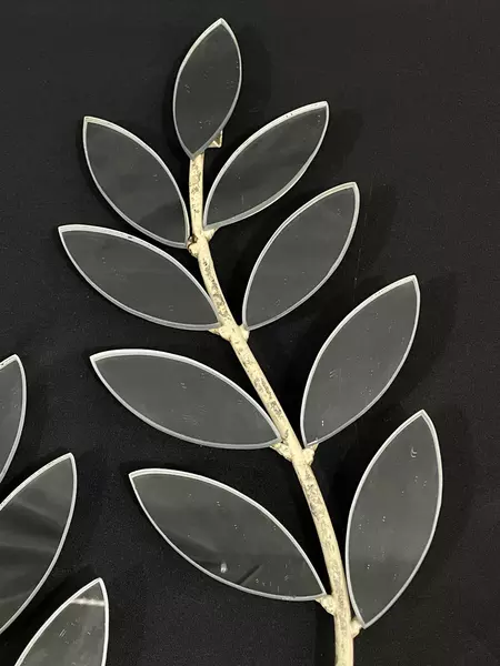 Wrought Iron Mirrored Leaf Branch Wall Mount Candle Holder Sconce 21.5"