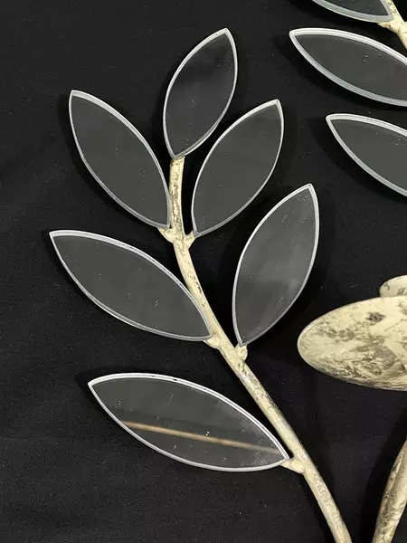 Wrought Iron Mirrored Leaf Branch Wall Mount Candle Holder Sconce 21.5"