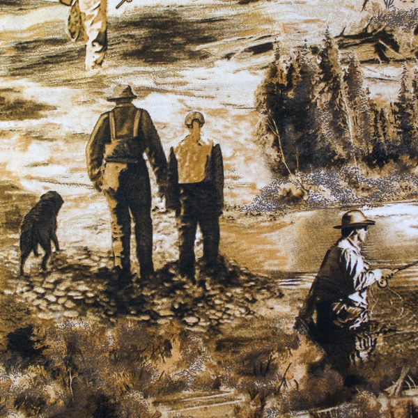 76" x 44" Shamash & Sons Cotton Fabric Panel Hunting Fishing Scene Quilt Craft