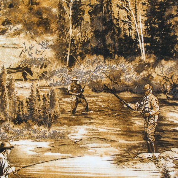 76" x 44" Shamash & Sons Cotton Fabric Panel Hunting Fishing Scene Quilt Craft