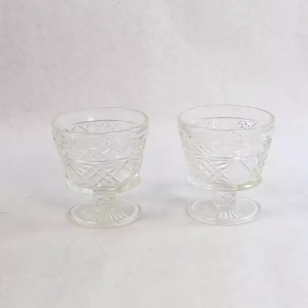 Set of 2 Vintage Anchor Hocking Wexford Diamond Pattern Dessert Sherbet Dish