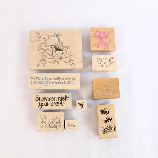 Lot of 9 TAC Fun Rubber Stamps Snowmen Cats Hearts Pre-owned Craft Stamps