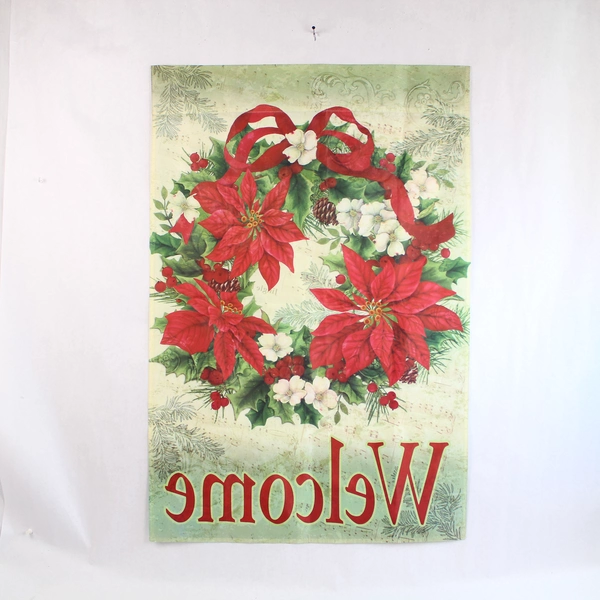 Christmas Welcome Yard Flag Poinsettia Red Green 24"x36" Holiday Decor