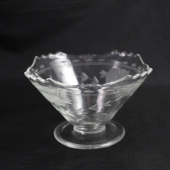 Vintage Etched Crystal Footed Sherbet Bowl Roses & Vines Floral Design