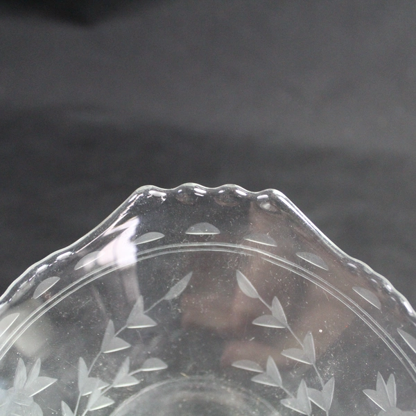 Vintage Etched Crystal Footed Sherbet Bowl Roses & Vines Floral Design