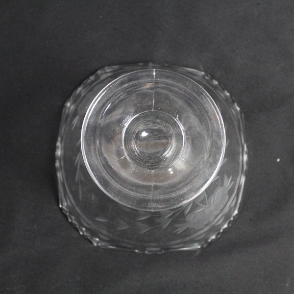Vintage Etched Crystal Footed Sherbet Bowl Roses & Vines Floral Design