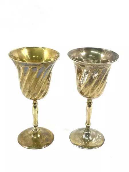Lot of 2 Vintage Silver Plated Brass Chalices Spiral Design Made in India