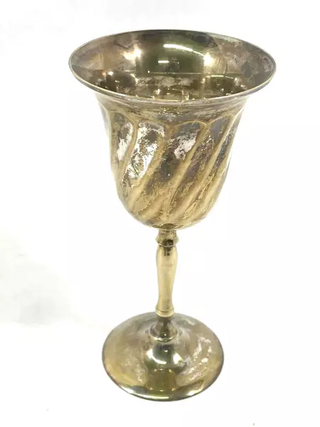 Lot of 2 Vintage Silver Plated Brass Chalices Spiral Design Made in India