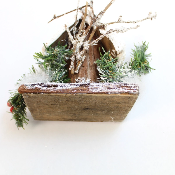 Decorative Winter Christmas Bird House Table Decor Faux Snow Holly 9" Tall