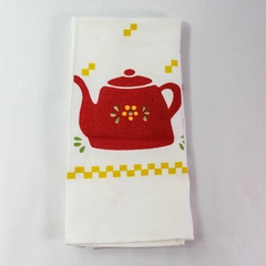 Vintage Riegel Waffle Knit Red Teapot Kitchen Dish Hand Towel White Yellow