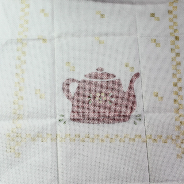 Vintage Riegel Waffle Knit Red Teapot Kitchen Dish Hand Towel White Yellow