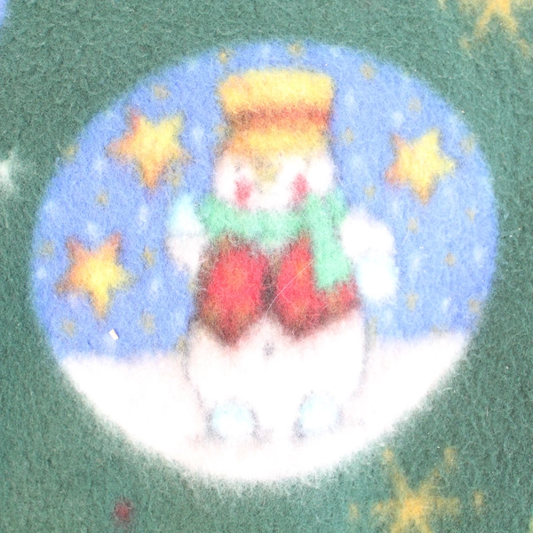 Hand Hemmed Christmas Throw Blanket Green Fleece Reindeer Santa Snowmen 60x57