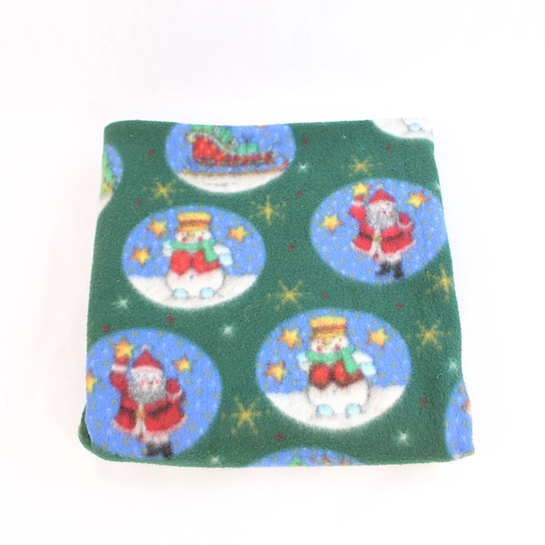 Hand Hemmed Christmas Throw Blanket Green Fleece Reindeer Santa Snowmen 60x57